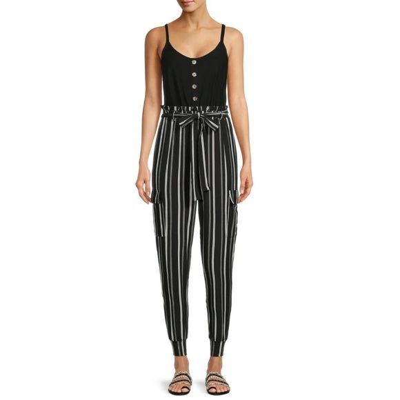 No Boundaries Juniors Black and White Paperbag Waist Jumpsuit - XXL - Picture 1 of 11
